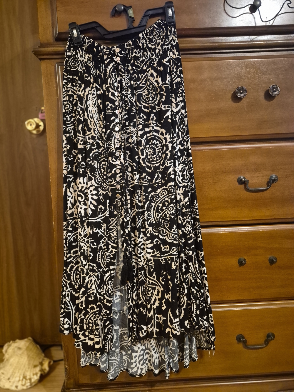 Black & Cream Printed Maxi Skirt - Lightweight Women's Skirt